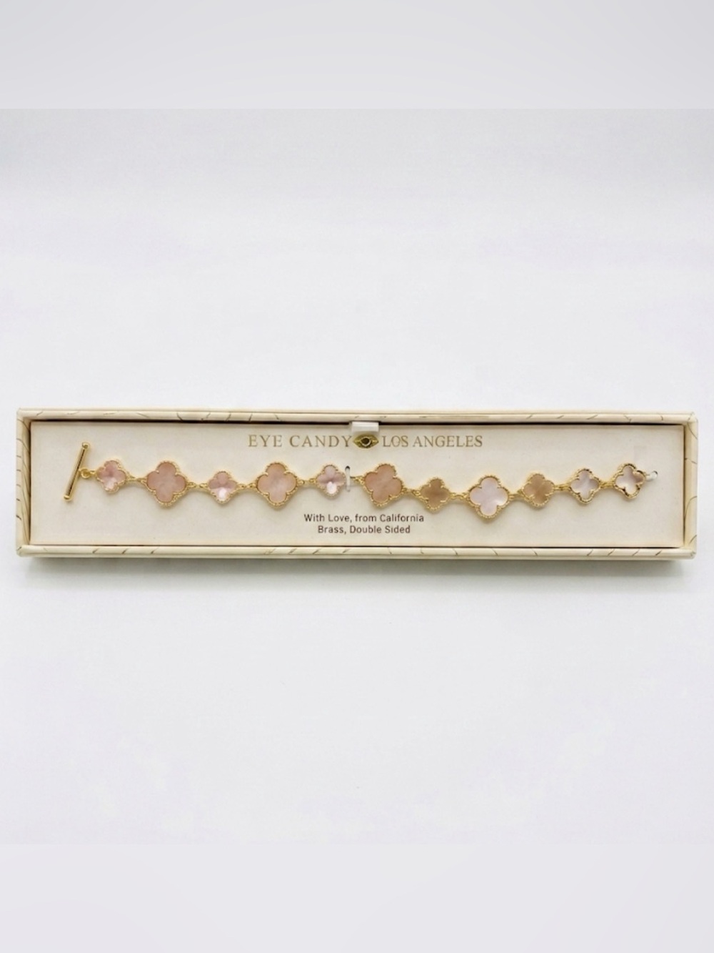 NWT ⚜️💖⚜️ EYE CANDY Pastel Pink Clover Toggle Charm Bracelet